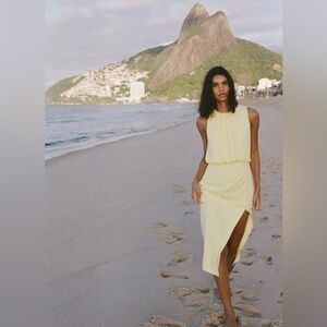 Yellow Zara Roched Midi Dress